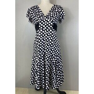 Joei & I Women Dress Black w/ Polka Dots Sleeveless V-Neck Flare Stretch Size S